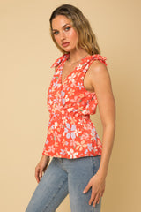 Tie Shoulder Floral Peplum Tank