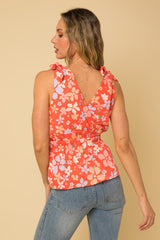 Tie Shoulder Floral Peplum Tank