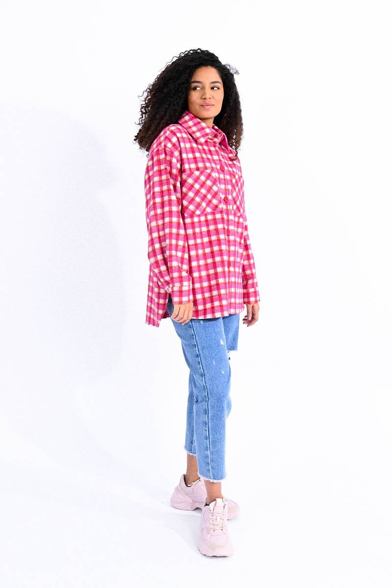 Checkered Long Button Up Shacket