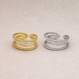 Triple Banded Cz Baguette Micro Pave Adjustable Ring