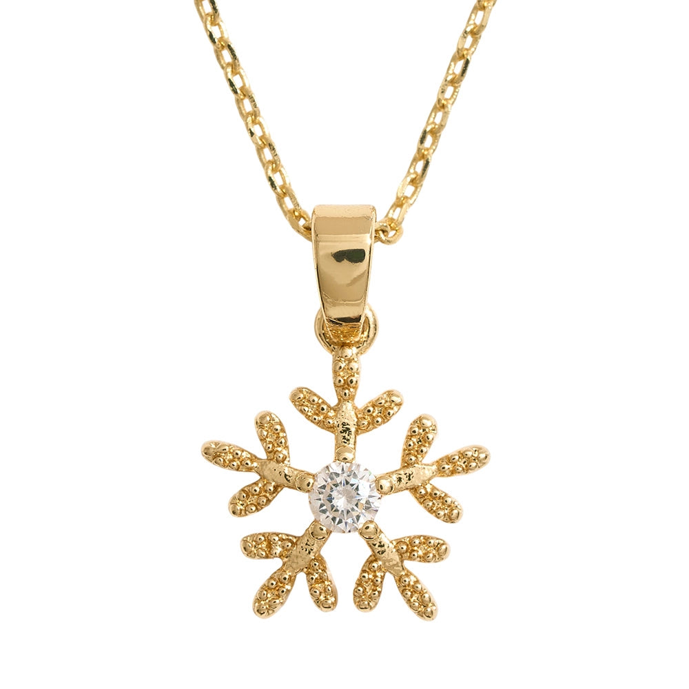 14K Gold Dipped CZ Stone Accent Snowflake Necklace