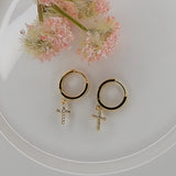Cross Huggie Hoop Earrings