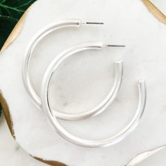 2" Brushed Metal Hoop Earrings