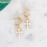 Huggies with Pearl Cross Charm - The 308 Boutique