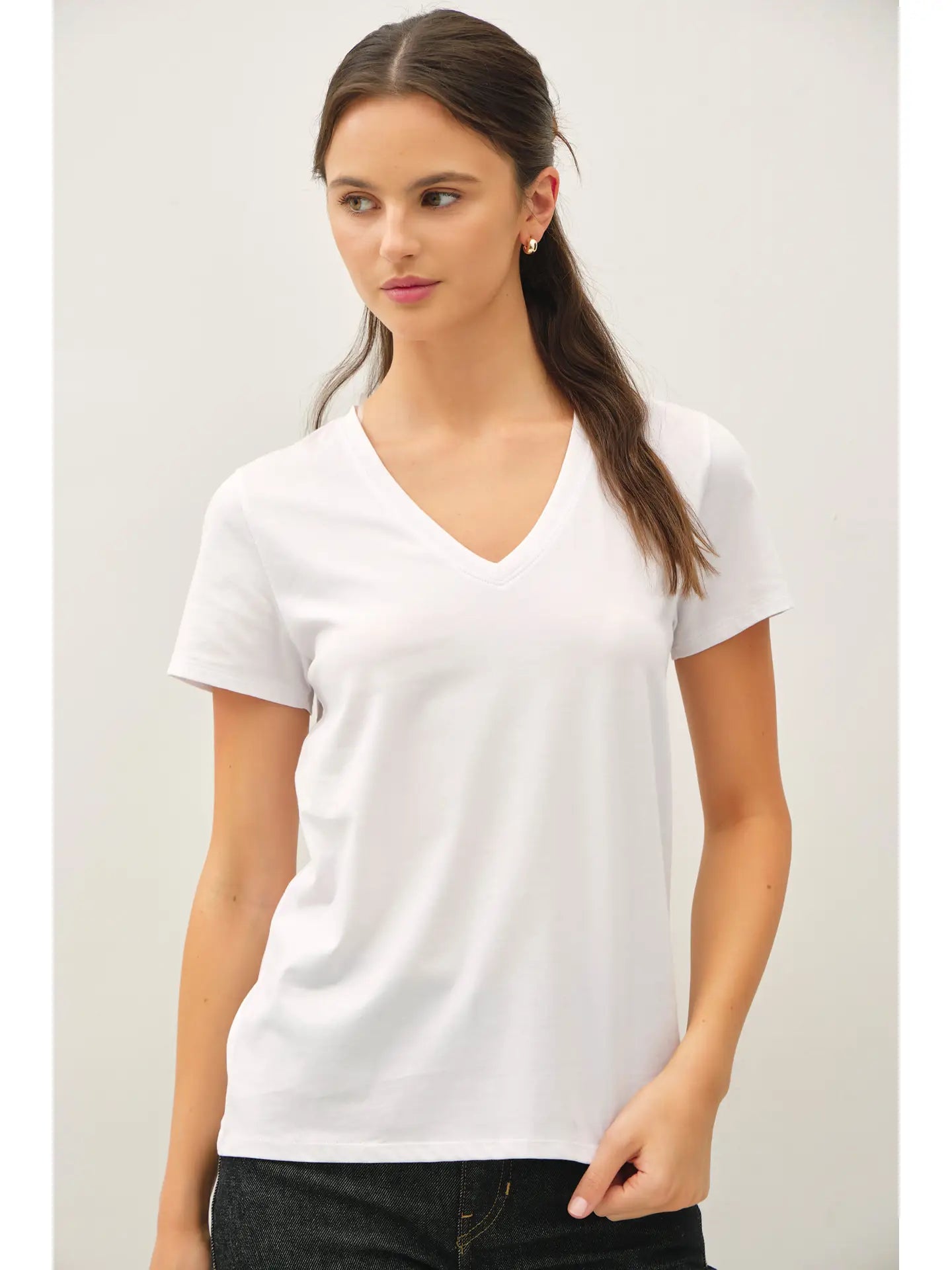 Cotton Jersey V Neck T-Shirt