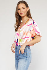 Puff Sleeve Printed Bodysuit
