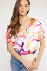 Puff Sleeve Printed Bodysuit