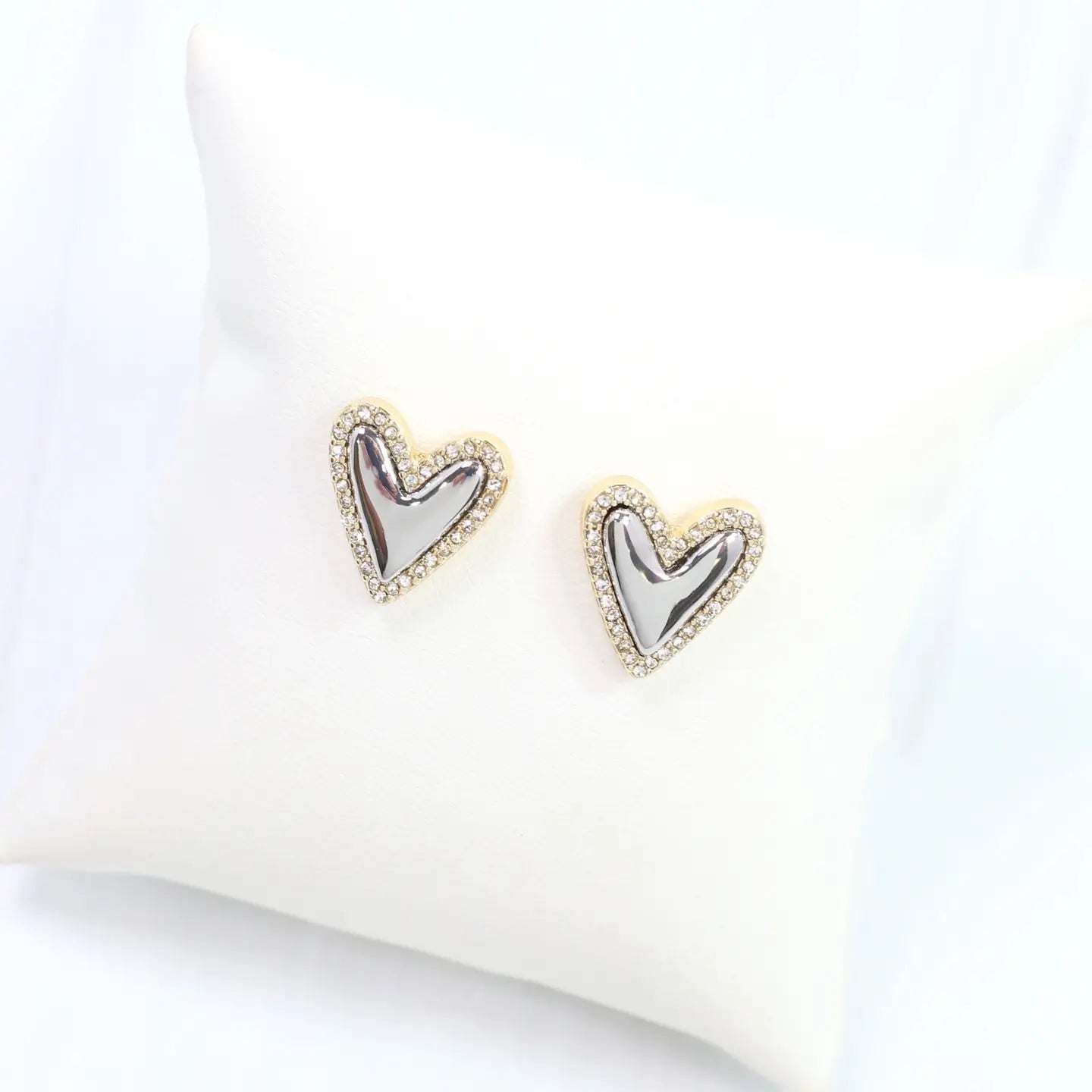 Whimsical Puff Heart and Crystal Stud