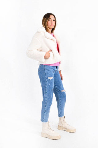 Fuzzy Lapel Long Sleeve Jacket