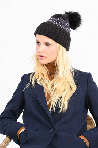 Double Stripe Pom Beanie