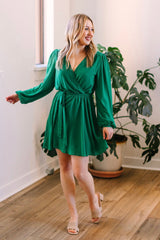 Long Sleeve Chiffon Wrap Dress