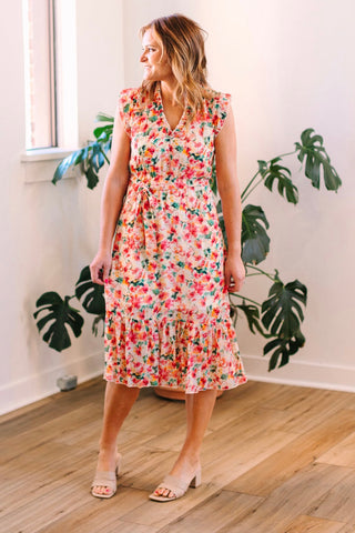 Floral Smocked Ruffle Detail Dress