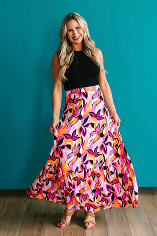 Floral Print Tiered Maxi Skirt