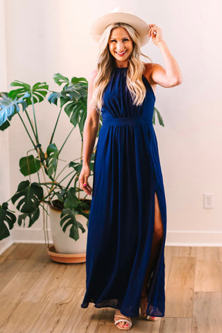 Halter Soft Pleat Maxi Dress