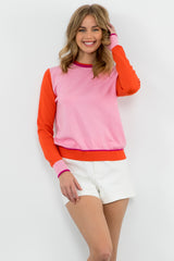 Colorblock Sleeve Crew Neck Sweater