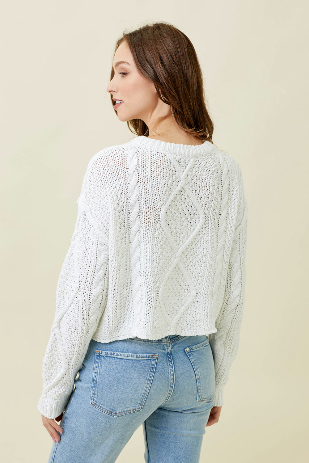 Raw Edge Bottom Cable Sweater