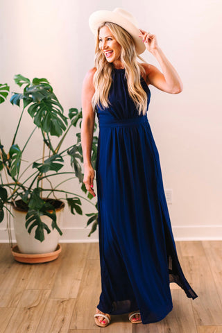 Halter Soft Pleat Maxi Dress