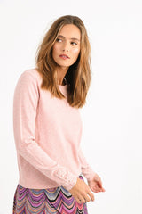 Button Back Solid Crew Sweater