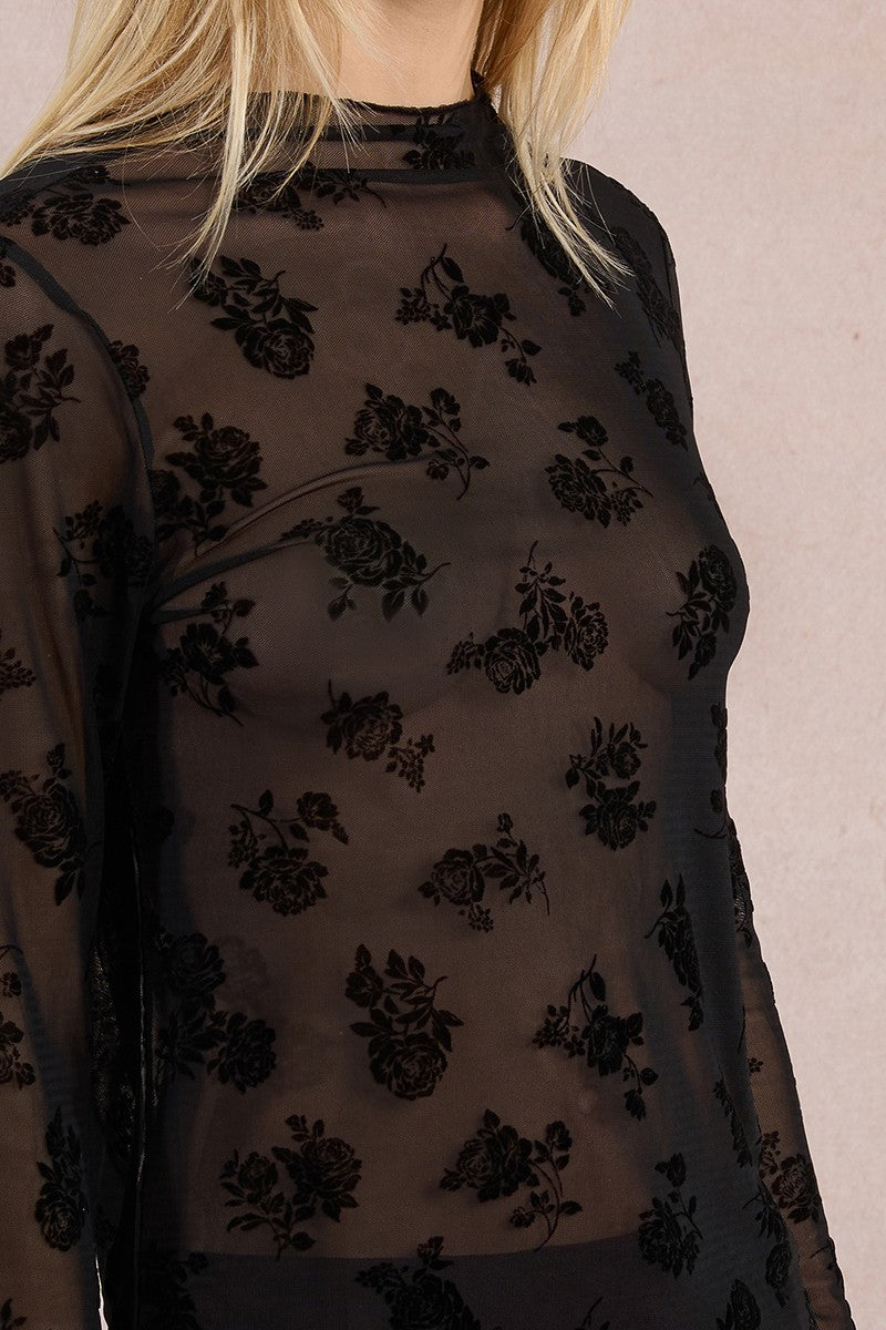 Floral Lace Long Sleeve Layering Top