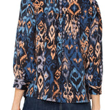 3/4 Sleeve V Neck Popover Woven Blouse