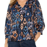 3/4 Sleeve V Neck Popover Woven Blouse