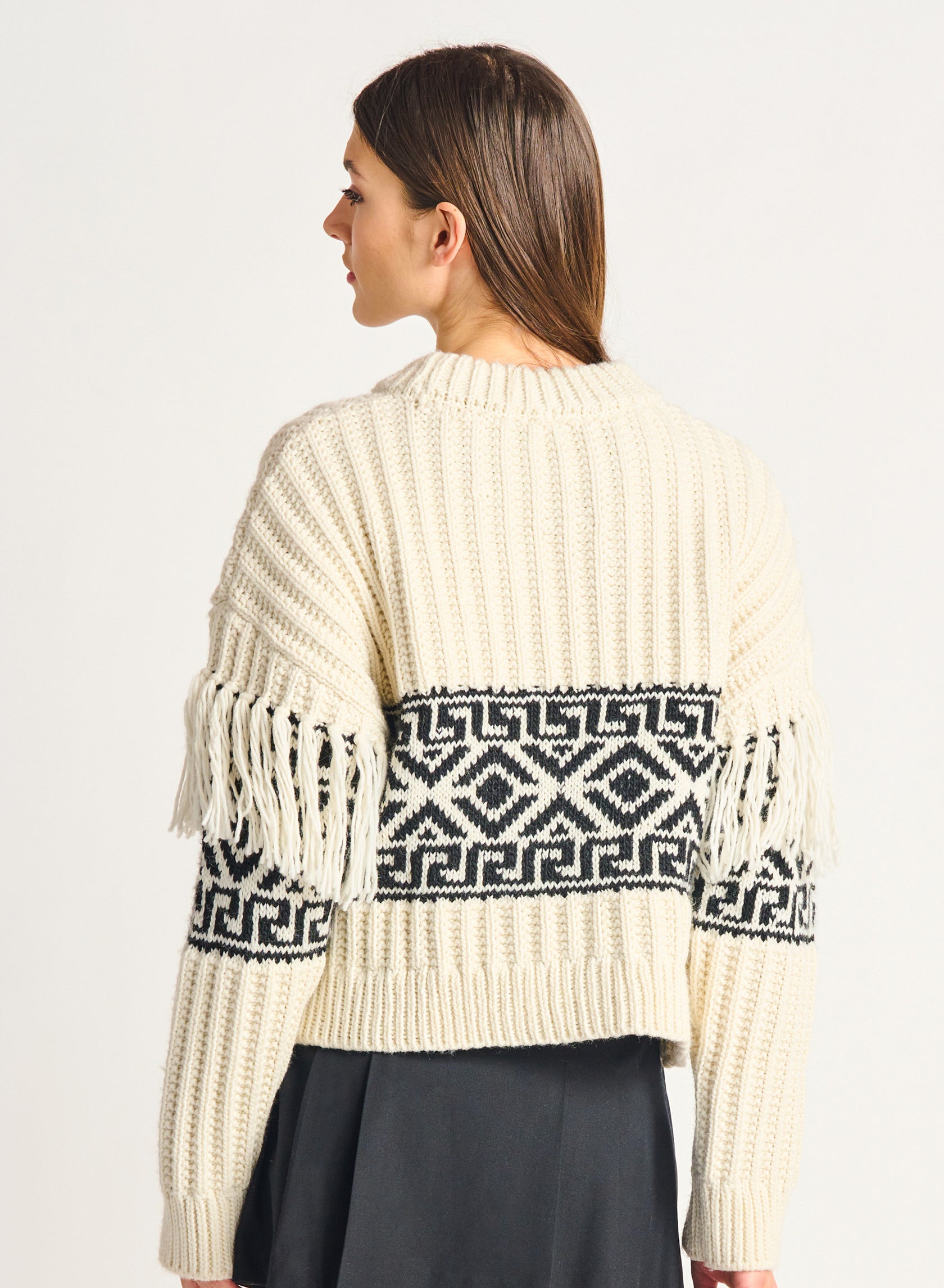 Fringe Detail Jacquard Sweater