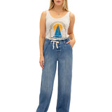 32" Chambray Drawstring Slim Wide Leg