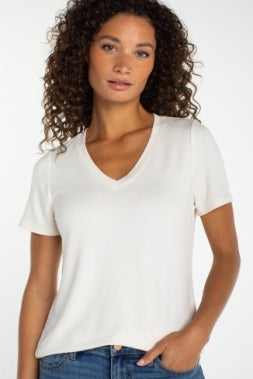 Short Sleeve V-Neck Knit Tee