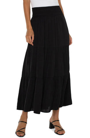 Tiered Woven Maxi Skirt W/ Smocked Waist