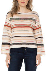 Boat Neck Textured Stripe Sweater