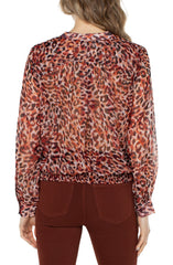 Long Sleeve Blouse W/ Smocked Waistband