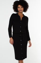 Button Front Long Sleeve Shirt Dress