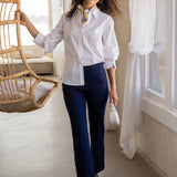 Adjustable Sleeve Button Front Woven Top