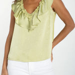 Ruffle Front Sleeveless Woven to Knit Top - The 308 Boutique