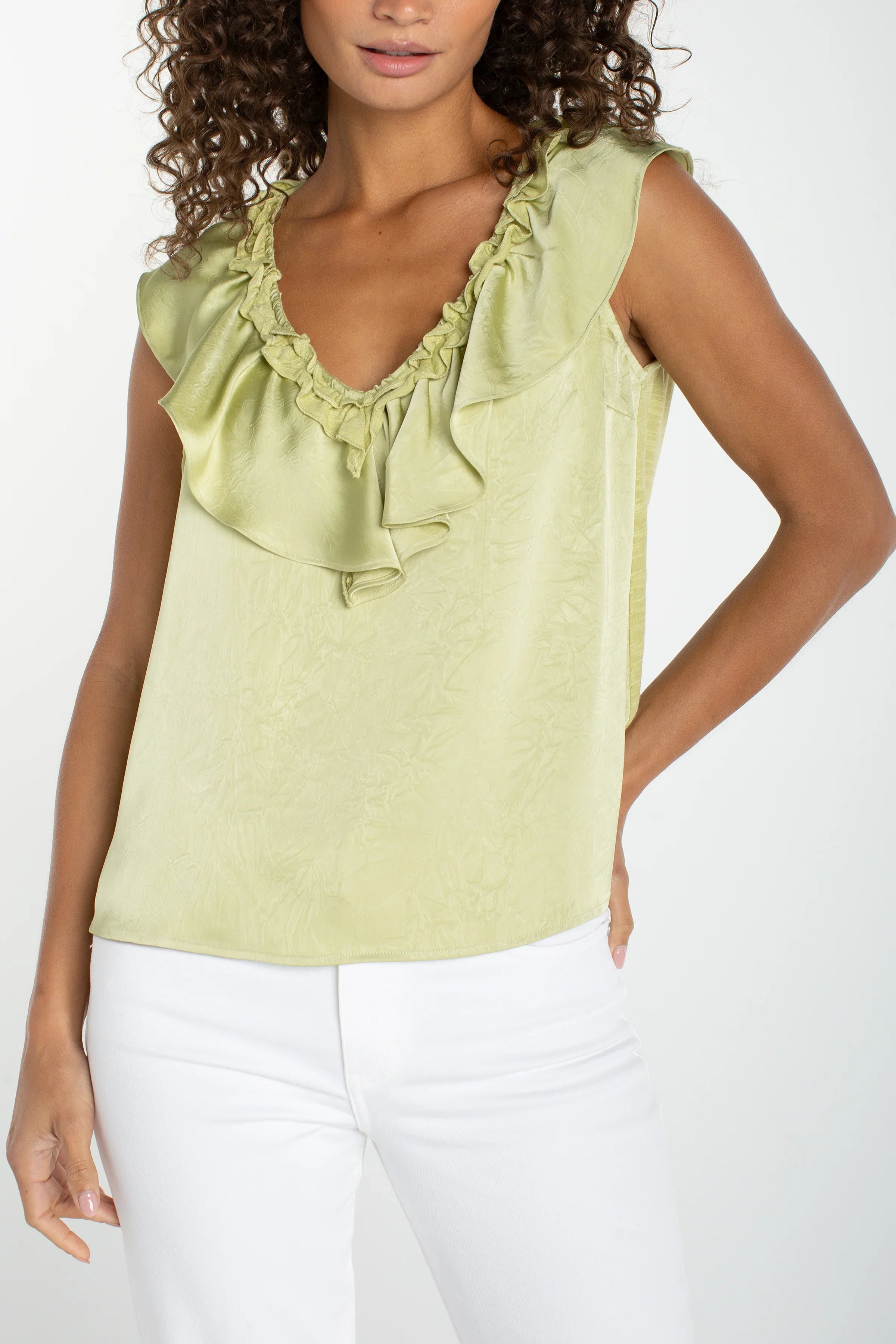 Ruffle Front Sleeveless Woven to Knit Top - The 308 Boutique