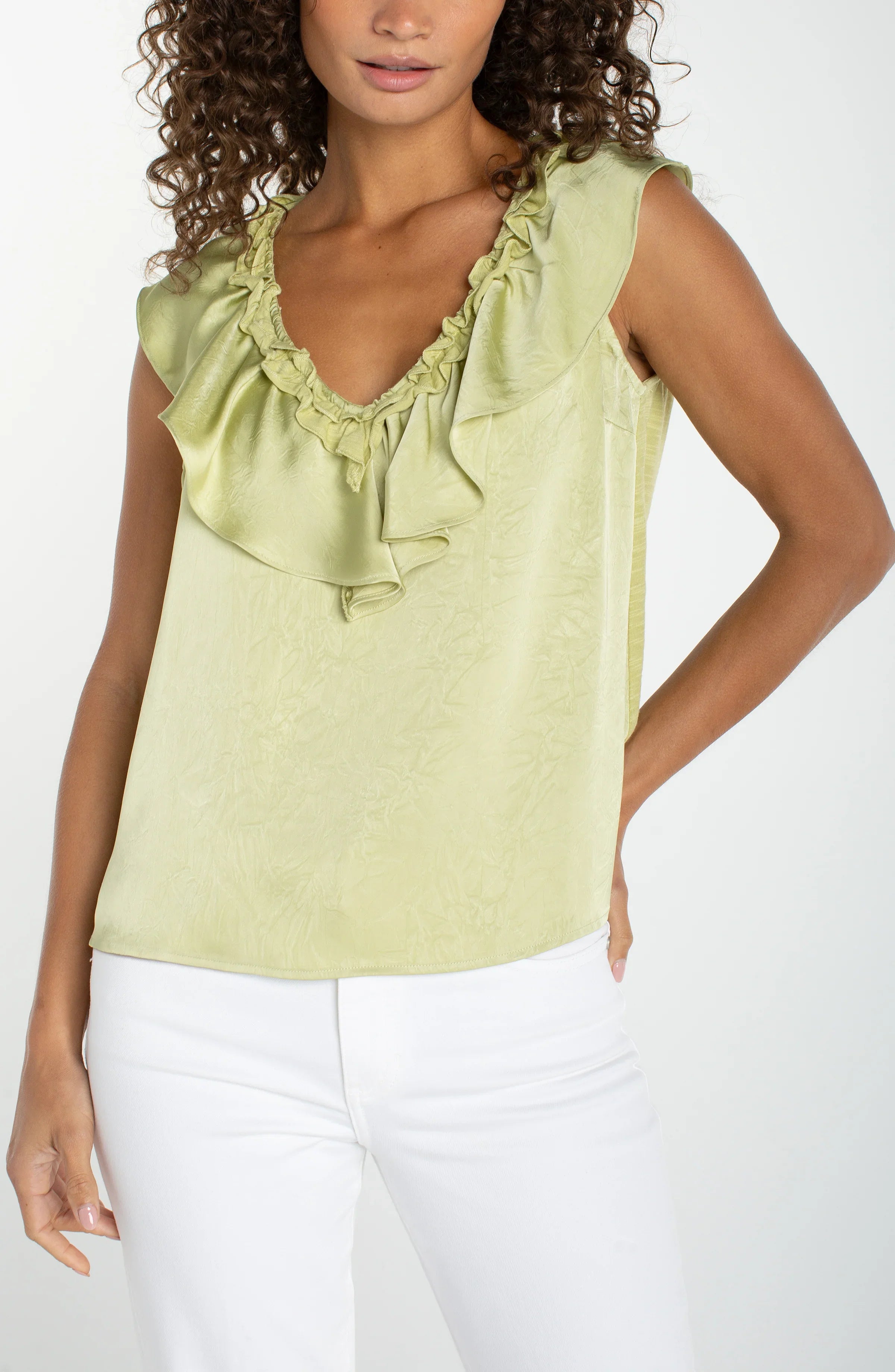 Ruffle Front Sleeveless Woven to Knit Top - The 308 Boutique