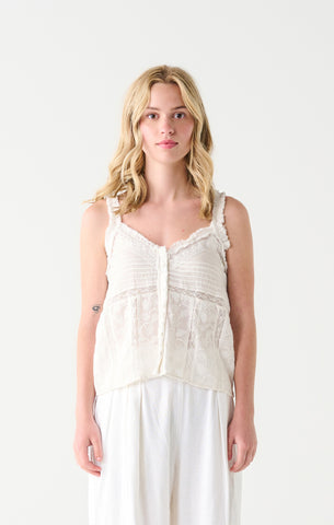 Embroidered Button Front Tank
