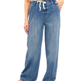 32" Chambray Drawstring Slim Wide Leg