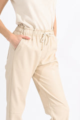 Tie Waist Faux Leather Tapered Pant