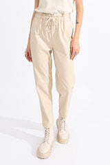 Tie Waist Faux Leather Tapered Pant