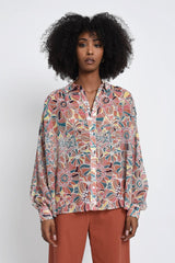 Collared Print Button Up Long Sleeve - Copper Sharon