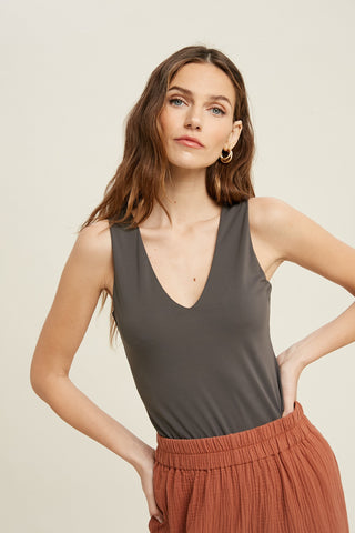 Sleek Subtle V Neck Bodysuit