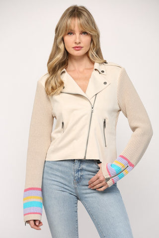 Faux Suede Contrast Sleeve Jacket