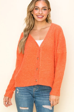 Boucle Yarn Button Down Cardigan