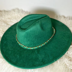 Chain Trim Fedora Hat - Green