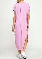 Long Basic Short Sleeve Dress - Bubble Pink