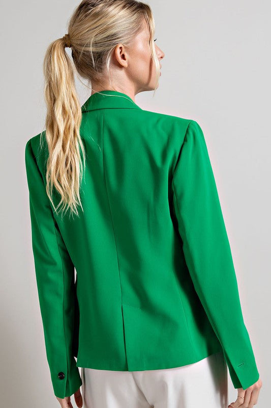 Classic Button Front Blazer - Kelly Green