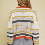 Multi Color Stripe Pullover Sweater - Ivory/Must Mix