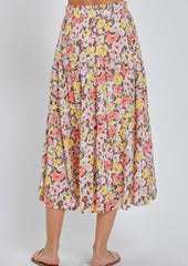 Floral Elastic Tiered Skirt