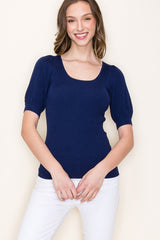 Scoop Neck Puff Elbow Sleeve Top
